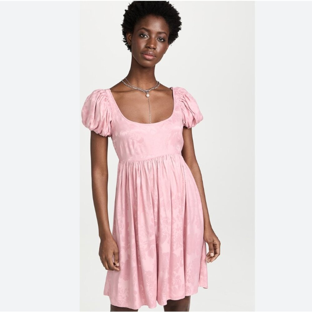 byTiMo Jacquard Open Back Dress Pink Bow Floral Scoop Neck NWT Size Small